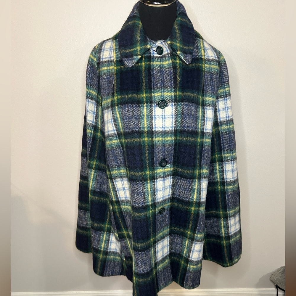 Vintage Elegant Navy Blue & Green Cape Coat EUC